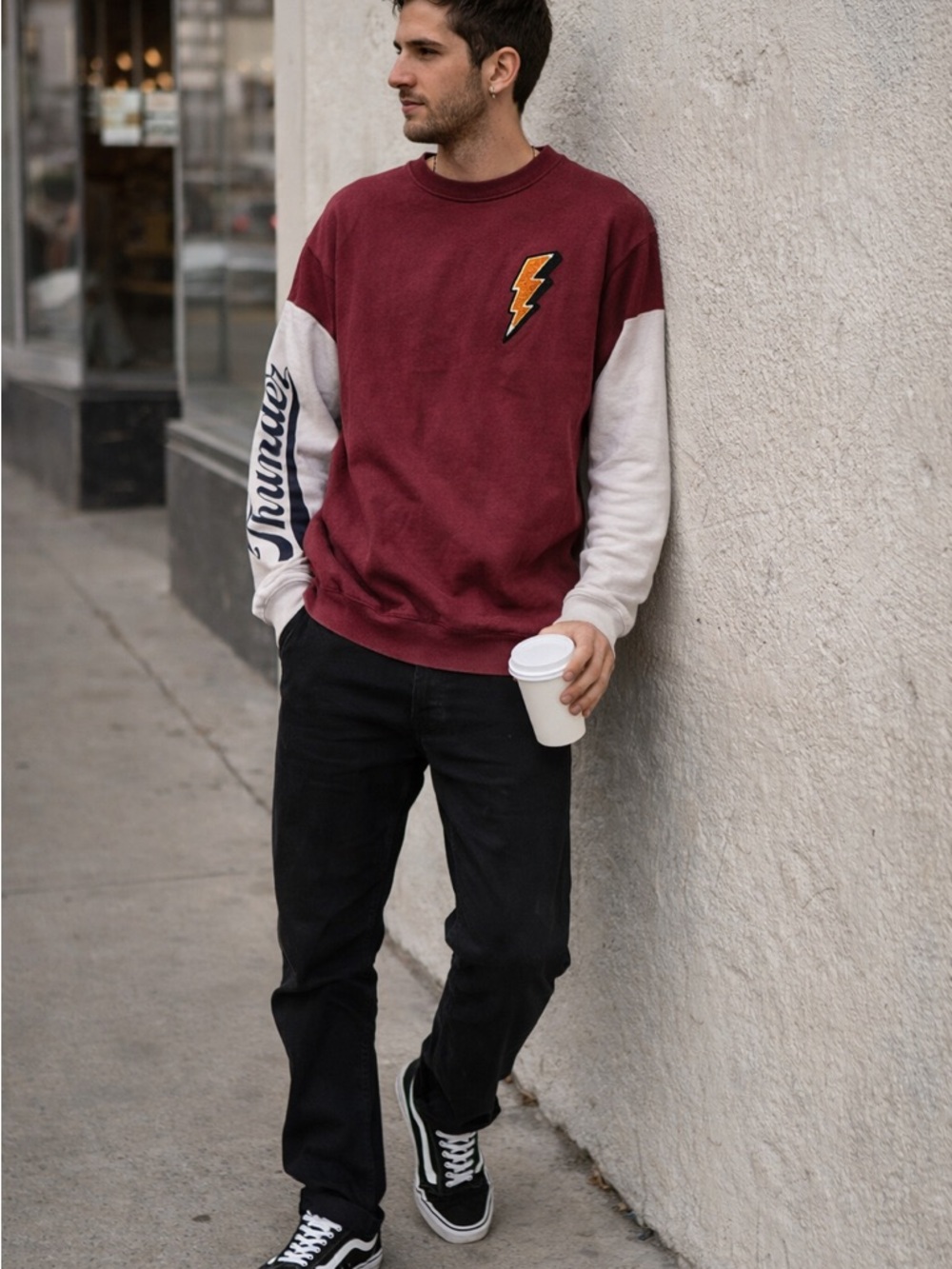 Monsieur Rebel Lightning Bolt Crewneck Burgundy Graphic Streetwear Men’s Large